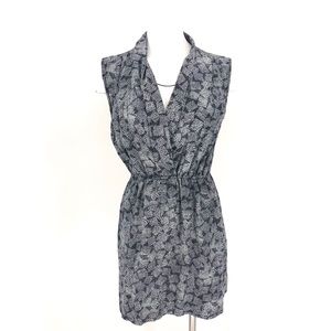 WREN silk grey black print wrap dress size M